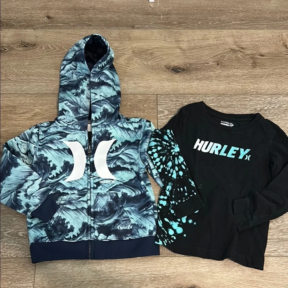 Kids Hurley Blue and Black Zip Jacket with L/S shirt Sz 3T 3-4